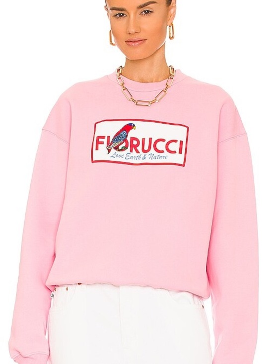 Fiorucci Sweaters - Fiorucci Soft Pink Logo Crewneck with Parrot Graphic